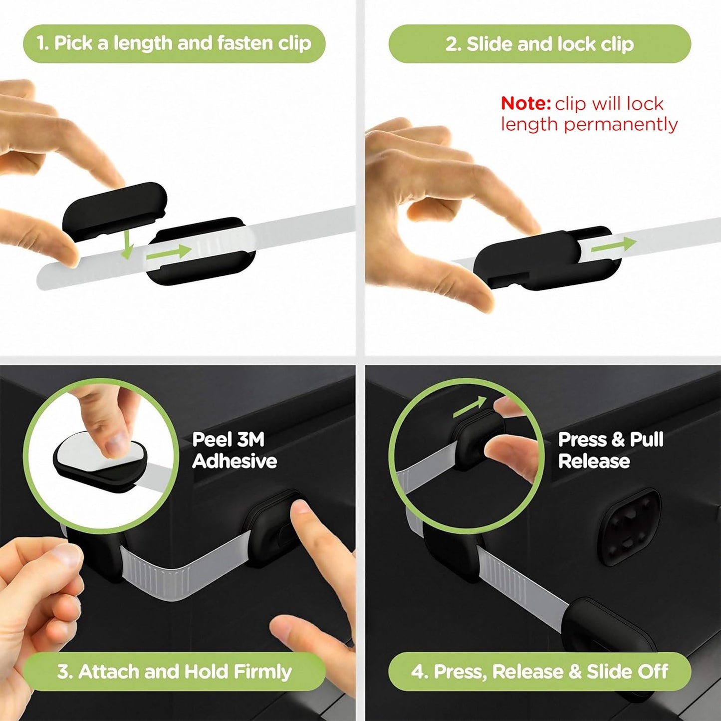 SKYLA HOMES Baby Locks (8-Pack) Child Safety Cabinet Proofing - Safe Quick and Easy 3M Adhesive Cabinet Drawer Door Latches No Screws & Magnets Multi-Purpose for Furniture Kitchen Ovens Toilet Seats