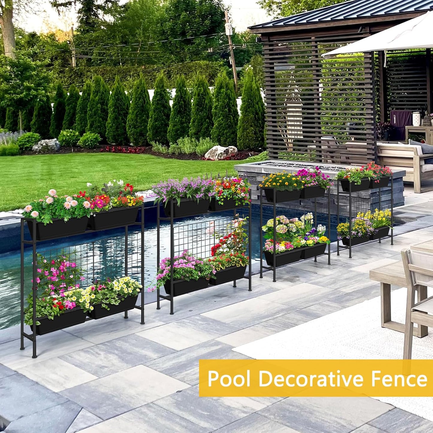 Raised Garden Beds Outdoor Elevated Garden Planter Boxes with Trellis and Legs Standing 32.4" Flowers Beds Herbs Vertical Planters for Small Climbing Plant Vegetables Patio Balcony, Black