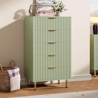 5 Drawer Dresser for Bedroom, 47.2" Tall Modern Chest of Drawers with Deep Drawers and Wide Top, Fluted Wooden Dresser Organizer for Living Room, Hallway, Kids Room, Green