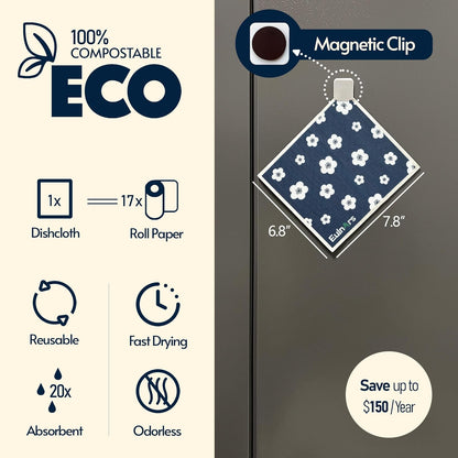 Swedish Dishcloths for Kitchen, 8 Pack Japanese Pattern Reusable Paper Towels with Clips, Non-Scratch Swedish Dish Towels, Super Absorbent Cellulose Dish Cloths, No Odor