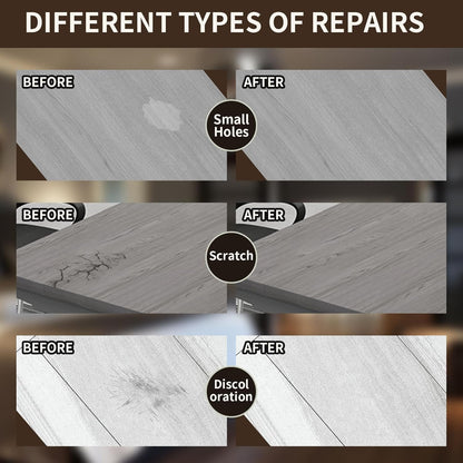 Wood Repair Kit, 13Pcs Wood Fillers, Furniture Repair Kit Scratch Cover for Wood Cracks, Stains, Discoloration for Furniture, Table, Door, Cabinet, Floor Wood Touch Up Wood Stain Paint, Gray