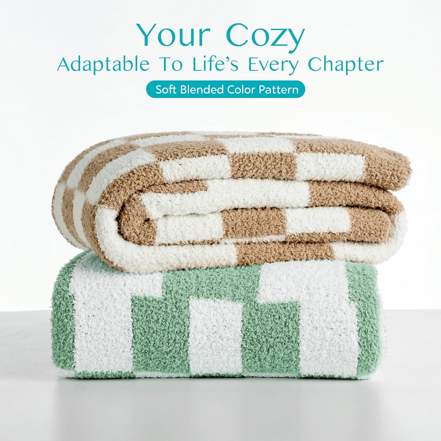 Joiedomi Throw Blanket for Couch Bed, Checkered Knitted Blankets Gifts for Women Mom Girls, Cozy Cute Soft Throw Home Room Decor Aesthetic for Women Mothers Birthday Gifts 50x70 Inches