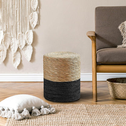 Cplxroc Pouf Ottoman, 100% Handwoven Seagrass Braided Pouffe, Boho Decor Floor Chair for Couch or Desk, Outdoor Ottomans for Garden, Round Footrest with Wood Frame, Home Decorative Seat for Balcony