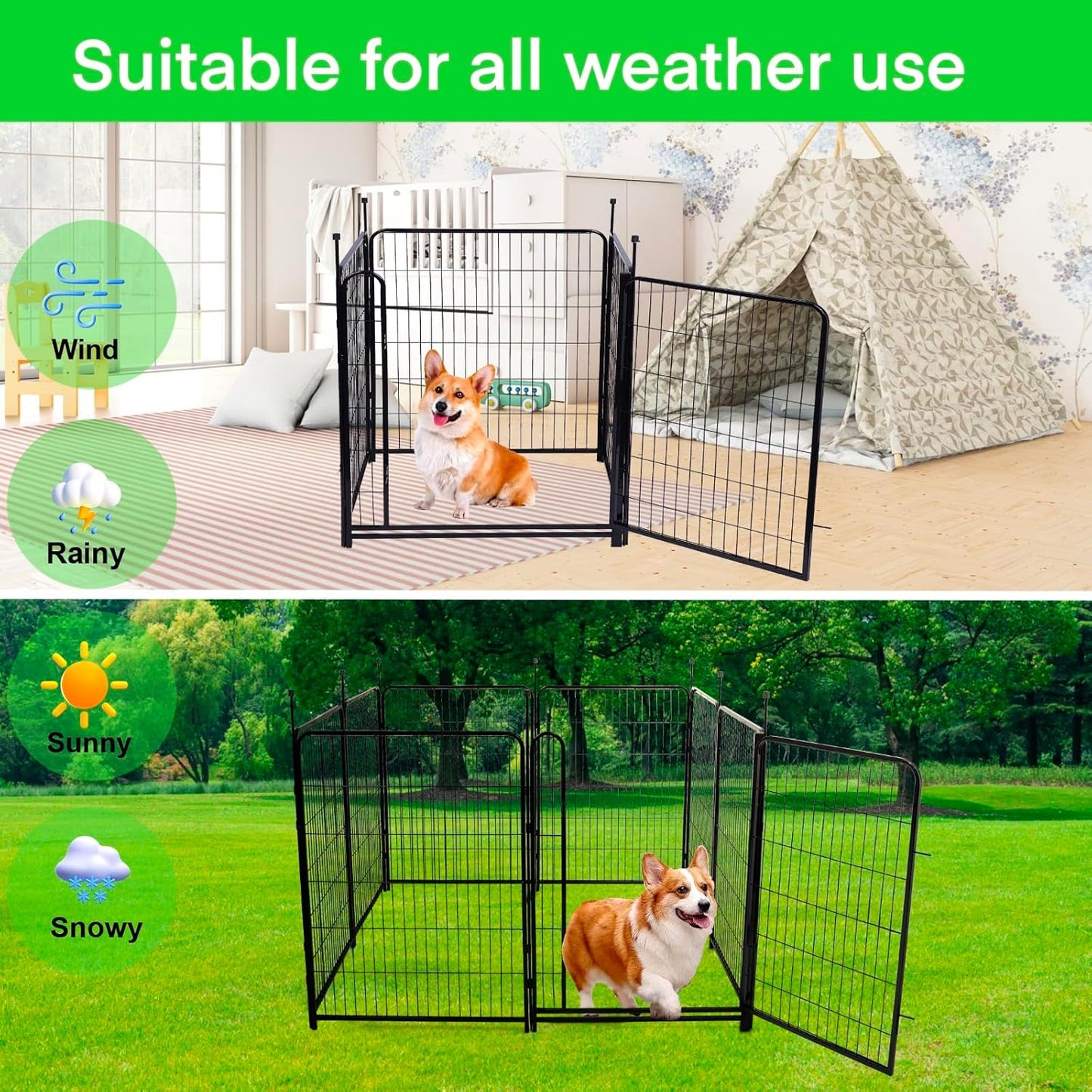 32 in(H) Garden Fence, 4 Panels Total 8.9 Ft(L), 21 in Wide Low Threshold Gate, Temporary Fence for Dogs Outdoor, Fencing for Garden Beds, Heavy Duty Metal Dog Fences, Animal Barrier Fences