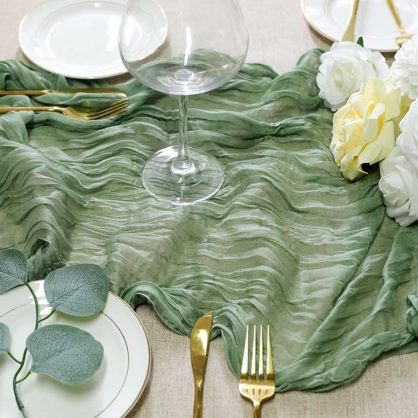 Sioloc 10 Pack Sage Green Cheesecloth Table Runner Fall Autumn Decor for Home 10ft Table Cloth for Tea Wedding Birthday Party Baby Bridal Shower Halloween Thanksgiving