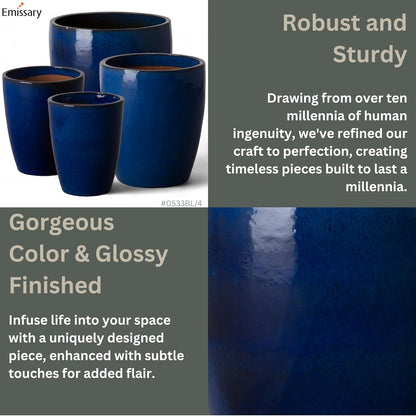 Emissary Bullet 18 in. Blue Ceramic Round Planter (18 in. L x 18 in. W x 21 in. H) with Drainage Hole