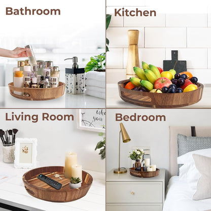 Lazy Susan for Table top 12 inch Wooden Large Lazy Susan Turntable Tray Organizer for Cabinet, Dining Table Centerpiece, Pantry, Kitchen Spice Cabinet Countertop Organizer, 100% Acacia Wood