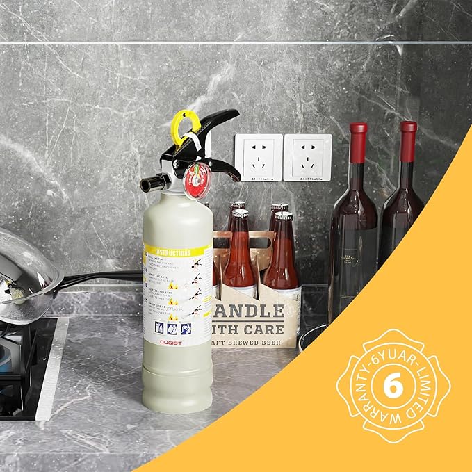 Ougist ABC Dry Powder Fire Extinguisher, 2.5lb – 1-A:10-B：C Rated for Home, Office & Vehicle, Quick Release, Easy-Grip Handle, Ideal for Electrical & Grease Fires, Car Extinguisher, Model FF1KG