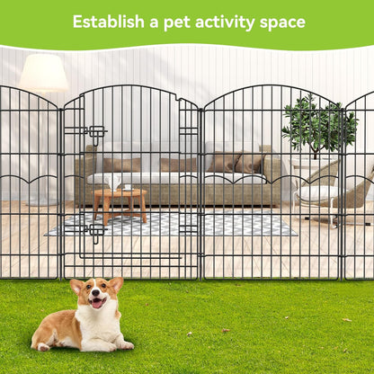 Decorative Garden Fence 12 Panels 29.6ft(L)×38in(H) No Dig Animal Barrier Fencing with 11 Panels + 1 Gate, Metal Garden Fences Rustproof Wire Border Temporary Dog Fence for Patio Yard Outdoor