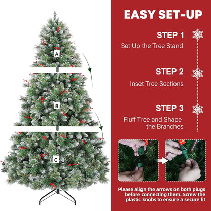 Hykolity 6 ft Prelit Artificial Christmas Tree, Frosted Christmas Tree with 250 Warm White Lights, 956 PVC Branch Tips, Metal Stand and Hinged Branches