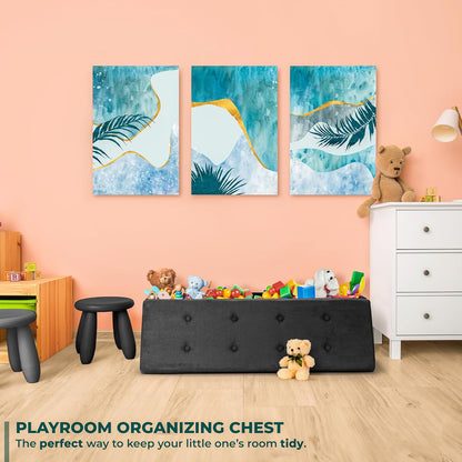 Sorbus Storage Ottoman Bench – for Living Room, Hallway, End of Bed, Bedroom Bench 43 in Large Folding Chest Seat Trunk w/Cover – Blankets, Coffee Table, Foot Rest– Tufted Velvet Linen Fabric (Black)