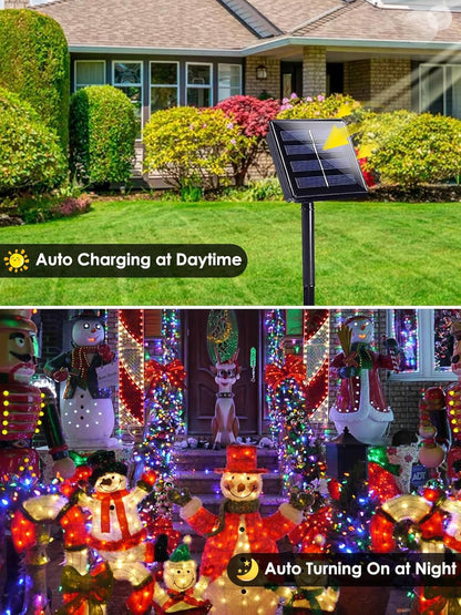 2pk Multi-Colored Solar Christmas Lights Outdoor Waterproof, 200 LED 66 FT Solar Powered LED String Lights Green Wire with 8 Modes, Solar Fairy Lights for Xmas Tree Party Wedding Garden Decorations