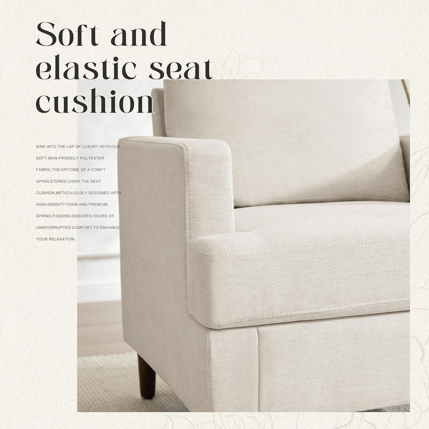 Mid-Century Accent Chair,Modern Linen Fabric Armchair for Living Room,Comfy Upholstered Reading Accent Chairs for Bedroom,Single Sofa Chair with Wood Legs (Beige, 2 Pack)