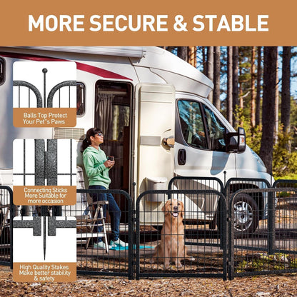 Metal Dog Playpen, 24" Inch Height 16 Panels, Ideal Dog Fence for Large/Medium/Small Dogs Indoor & Outdoor Bliss, Perfect Dog Pen for Camping, Yard and RV | Black-Silver