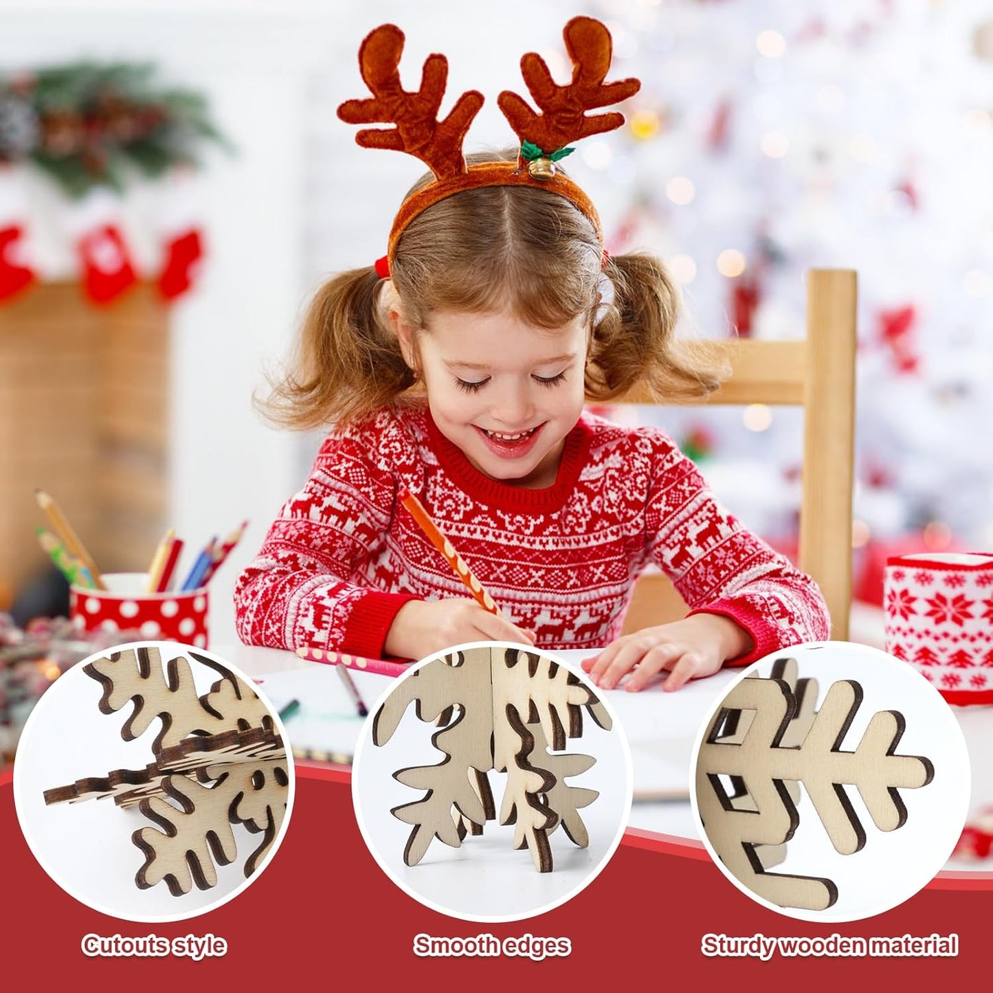 COCHIE DIY 3D Snowflake Wood Crafts to Paint for Kids Adults, Paintable Unfinished Wooden Slices for Craft, Winter Snowflakes Cutouts Ornaments for Painting Decorations (24 PCS)