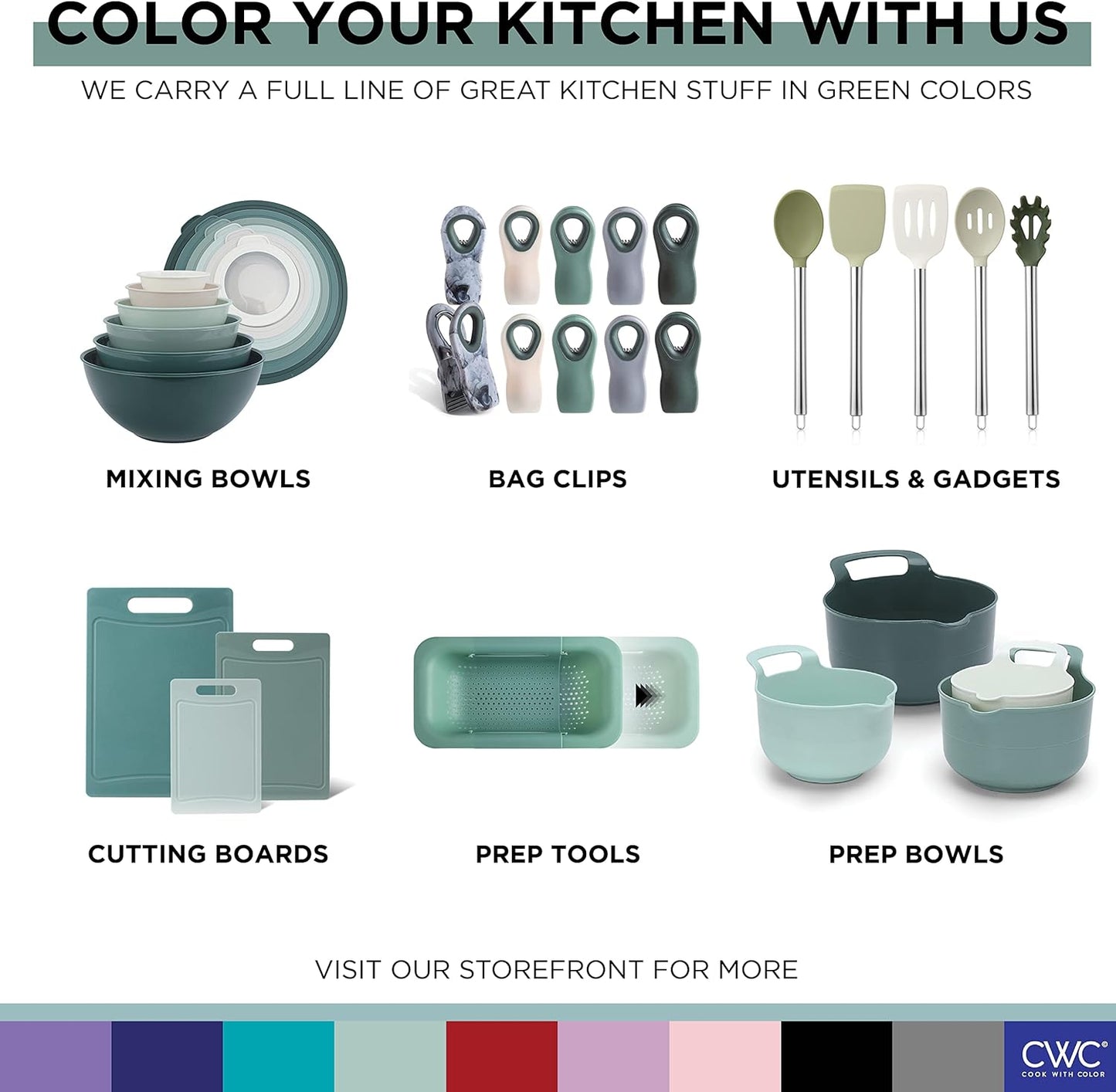 COOK WITH COLOR Bag Clips - Heavy Duty Chip Clip and Refrigerator Magnet Clips for Food Storage with Air Tight Seal Grip, Sage, Pack of 8