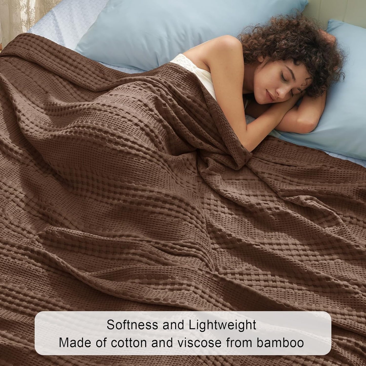 PHF Cooling Waffle Blanket King Size, Lightweight 60% Viscose from Bamboo & 40% Cotton. Breathable Blanket for Hot Sleepers, Soft and Luxury for Bed Couch and Sofa, 104"x90", Cocoa Brown