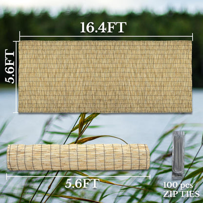 Natural 5.6FT X 16.4FT Reed Fencing Roll, Balcony Privacy Reed Shade Bamboo Fencing Garden Fence Border, Wind Block Sunshade Fence Screen for Outdoor Yard Patio Flower Bed Edge