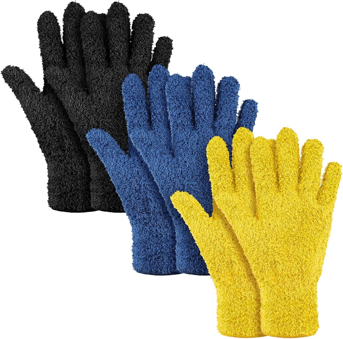 Patelai 3 Pairs Microfiber Plant Dusting Gloves Leaf Cleaning Gloves for Indoor Plants, Blinds, Furniture, House (Small,Black, Navy, Yellow)