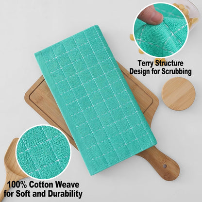 Homaxy 100% Cotton Terry Kitchen Dish Cloths, Ultra Soft and Absorbent Dish Towels for Kitchen, Suitable for Drying and Washing Dishes, 6 Pack, 12 x 12 Inches, Turquoise