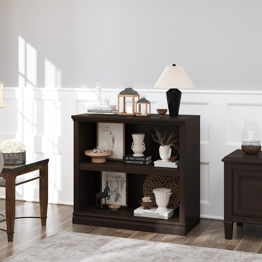 Bookcase, Open Storage Book Cases/Shelves, Floor Standing Indoor Furniture 2 Shelf Book case for Farmhouse Library Office Bedroom Kids, Dark Cherry - 2 Tier