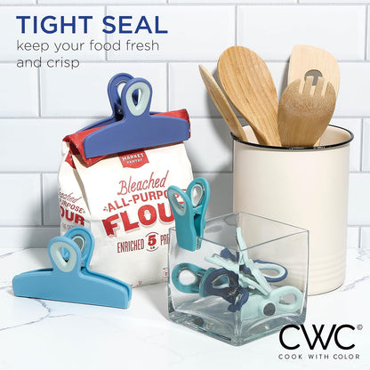 COOK WITH COLOR Bag Clips - Heavy Duty Chip Clip and Refrigerator Magnet Clips for Food Storage with Air Tight Seal Grip, Bright Blue, Pack of 8