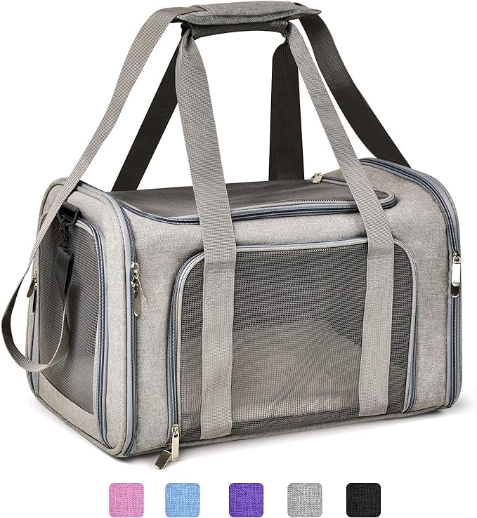 Henkelion Cat Carriers Dog Carrier Pet Carrier For Small / Medium Cats Dogs Puppies (Up To 15lbs), TSA Airline Approved Small Dog Carrier Soft Sided, Collapsible Waterproof Travel Puppy Carrier - Grey