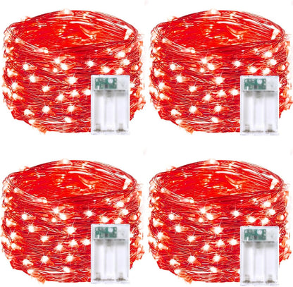 4-Pack Fairy Lights Battery Operated with Timer, 16FT 50 LED Waterproof Starry String Lights Outdoor Indoor Mini Cuttable Lights for Bedroom Home Wedding Christmas Halloween Parties Centerpiece (Red)