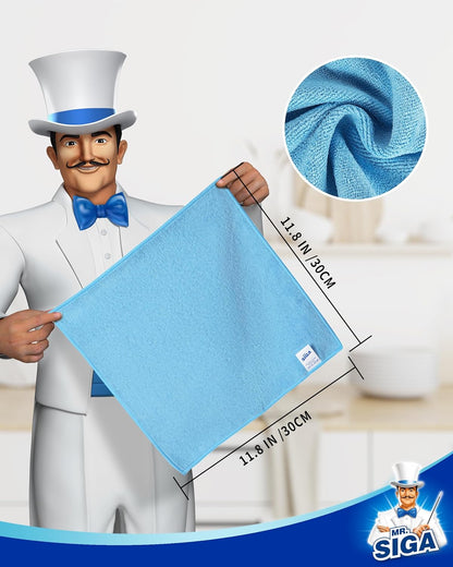 MR.SIGA Microfiber Cleaning Cloth, All-Purpose Microfiber Towels, Streak Free Cleaning Rags, Pack of 15, Sky Blue, Size 30 x 30 cm(11.8 x 11.8 inch)