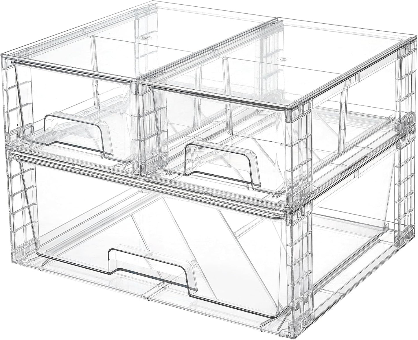 Vtopmart 3 Pack Stackable Storage Drawers, Easily Assemble Acrylic Bathroom Undersink Organizers,Clear Plastic Storage Bins for Closet,Cabinet,Pantry,Medicine Organization