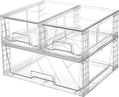 Vtopmart 3 Pack Stackable Storage Drawers, Easily Assemble Acrylic Bathroom Undersink Organizers,Clear Plastic Storage Bins for Closet,Cabinet,Pantry,Medicine Organization