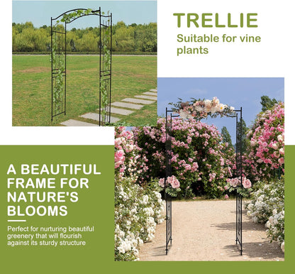 Outvita 7.5Ft Garden Arch Arbor, Steel Frame Stand Trellis, Arbour Archway for Wedding Ceremony Decoration Plant Climbing Rose Vines Lawn Courtyard Patio Pathway Black