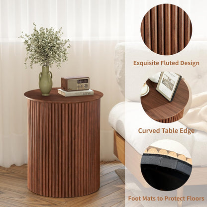 AVZEAR Fluted Round Side Table Small Mid Century End Table, 17.7" Fluted Nightstands Modern Circle Bedside Tables, Wood Night Stand for Small Spaces, Living Room, Bedroom (Rustic Walnut)
