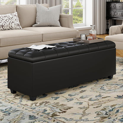 Ottoman with Storage 38 inches, Furniture End of Bed Storage Benches, Long Ottomans Bench with hinged lid, Bench seat Trunk for Foot Rest in Bedroom, Living Room (Black)