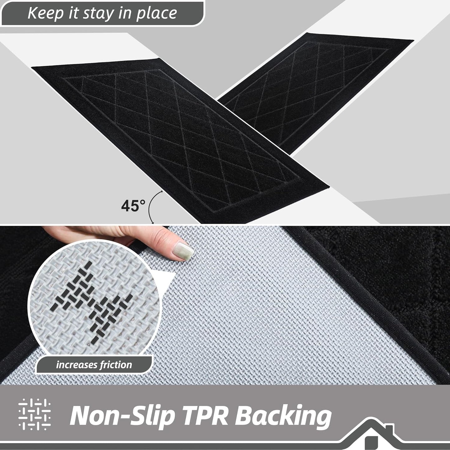 BEQHAUSE Dirt Trapper Door Mat 24" x 60", Doormat Non-Slip Entryway Rugs Washable, Dog Door Mat Stain Resistant and Absorbent Welcome Floor Mat for Front Back Door, Muddy Wet Shoes & Paws, Black