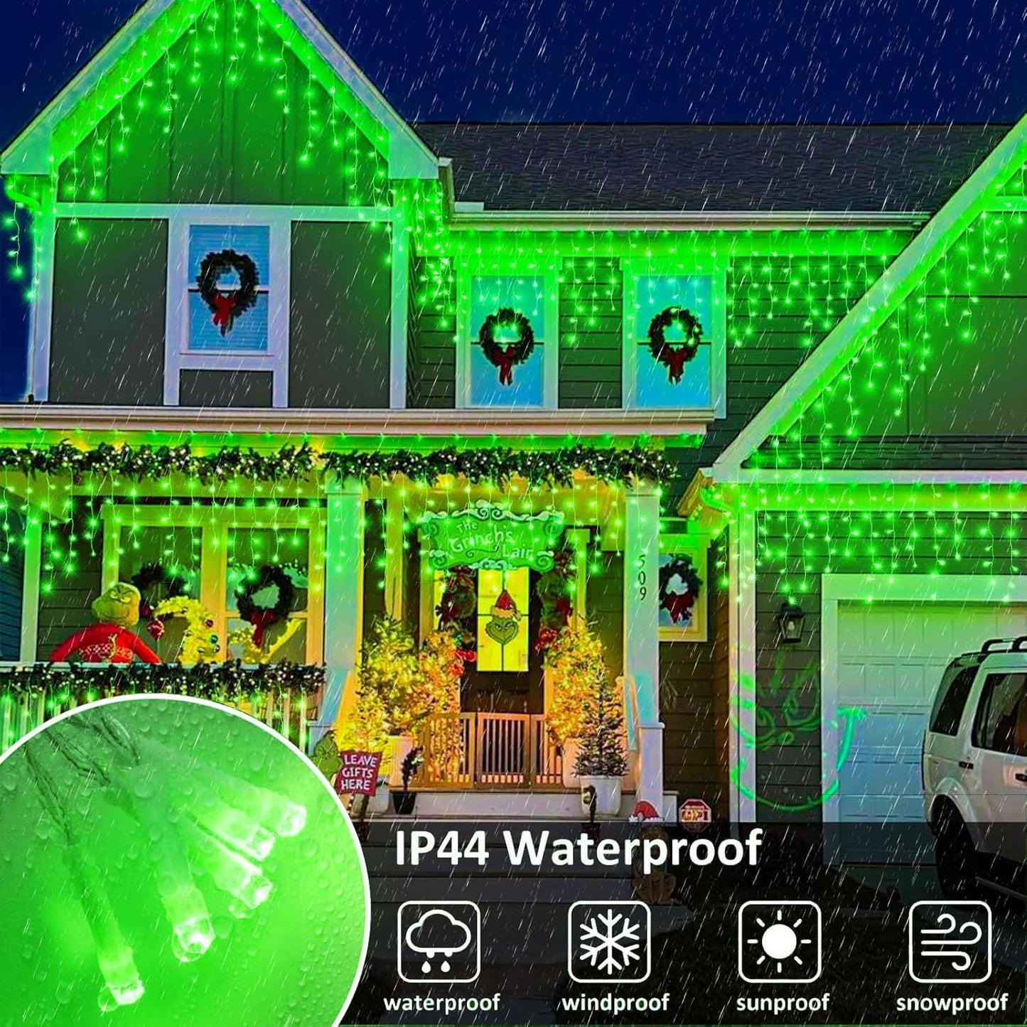Icicle Lights for Outside, 33FT 400 LED Christmas Lights Outdoor with 8 Modes 75 Drops, Waterproof Connectable Twinkle String Decoration Light for Home Eaves Party Yard Garden Decor, Green