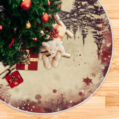 Vintage Red Elk Christmas Tree Skirt - 48 Inch Xmas Tree Mat for New Year Party Decorations