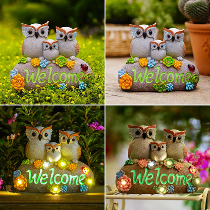 Nacome Solar Owl Statues for Garden Decor: Welcome Sign Outside Lawn for Patio/Balcony/Yard Art/Lawn Ornament House Warming Gifts for Mom/Women