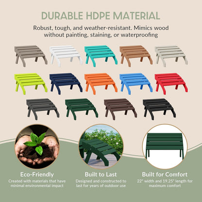 WestinTrends Dylan Outdoor Patio HDPE Adirondack Ottoman Footrest, Dark Green