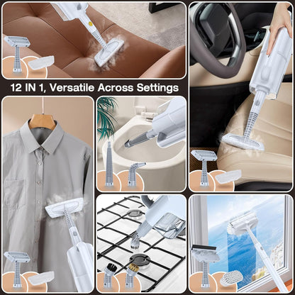 ScrubWiz Steam Mop Cleaner with Detachable Handheld Steamer, 10-in-1 Multi Accessories, Washable Microfiber Pads, 350ml and 2 Adjustable Level for Cleaning Floor, Carpet, Tile, BBQ Grill, Light White