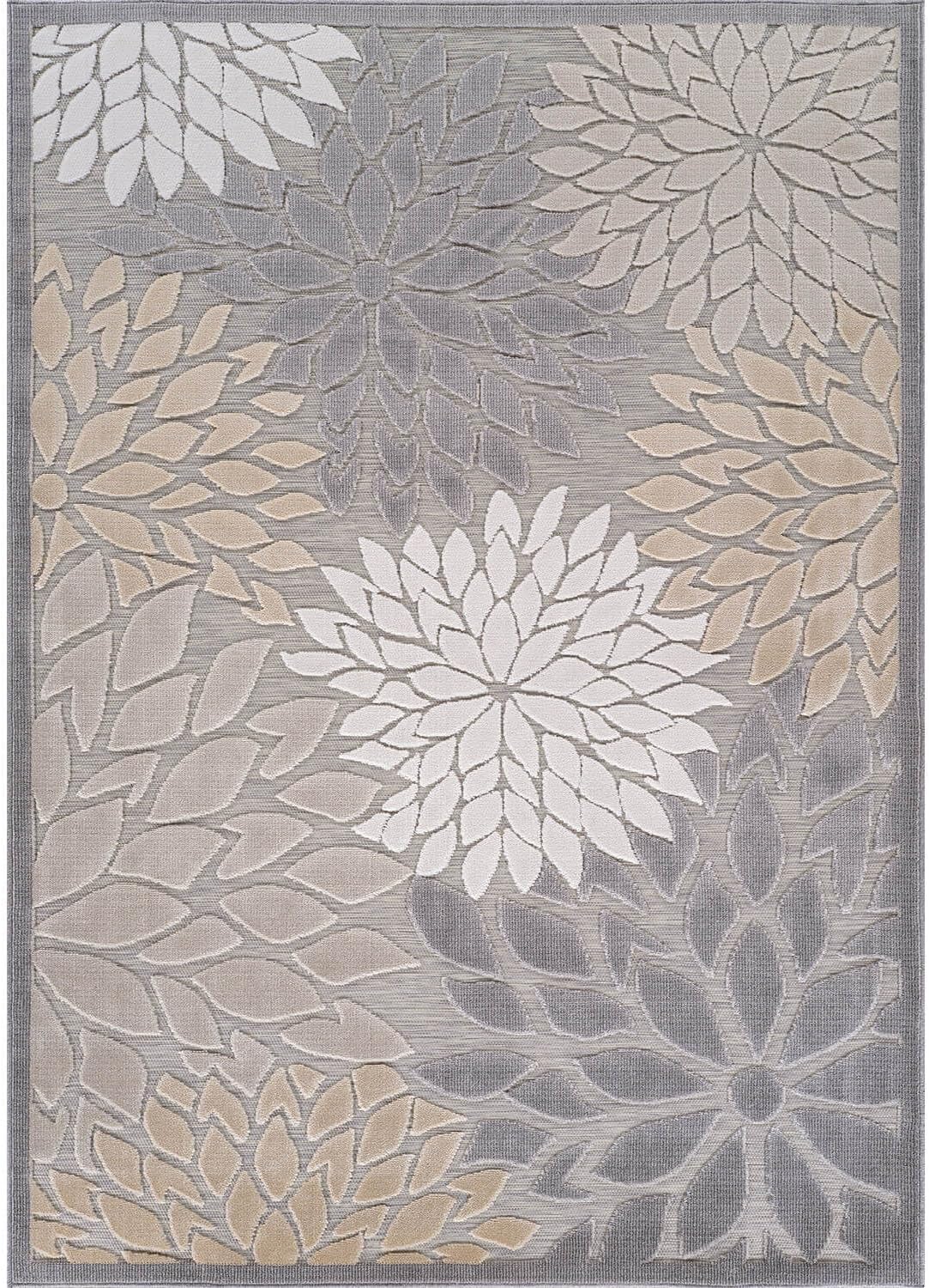 Beverly Rug Outdoor Rug 9x12 Large Modern Floral Tropical Area Rugs for Indoor and Outdoor Patio Easy to Clean Non Shedding Living Room Porch Garden Washable Outside Carpet (9 x 12 Gray)