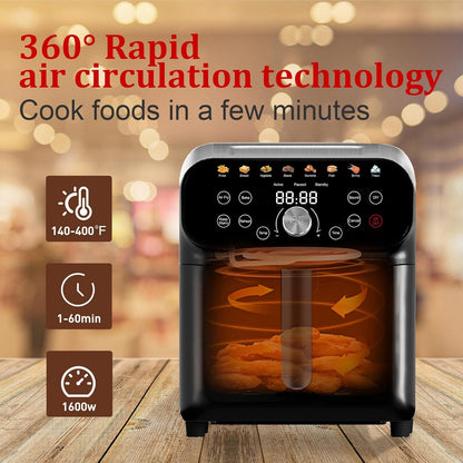 Air Fryer, 6.2QT Air Fryer Oven with LED Digital Touchscreen, 12 Preset Cooking Functions Air fryers, Bake, Reheat, Keep Warm, Nonstick and Dishwasher-Safe Basket, Stainless Steel/Black