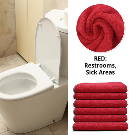 EvaClean Premium Microfiber Cleaning Cloth 16"x16" - Reusable, Washable, Non-Scratch, Microfiber Towels for Cleaning, Dusting, Polishing, High Absorbency & Durability, Red, 12-Pack