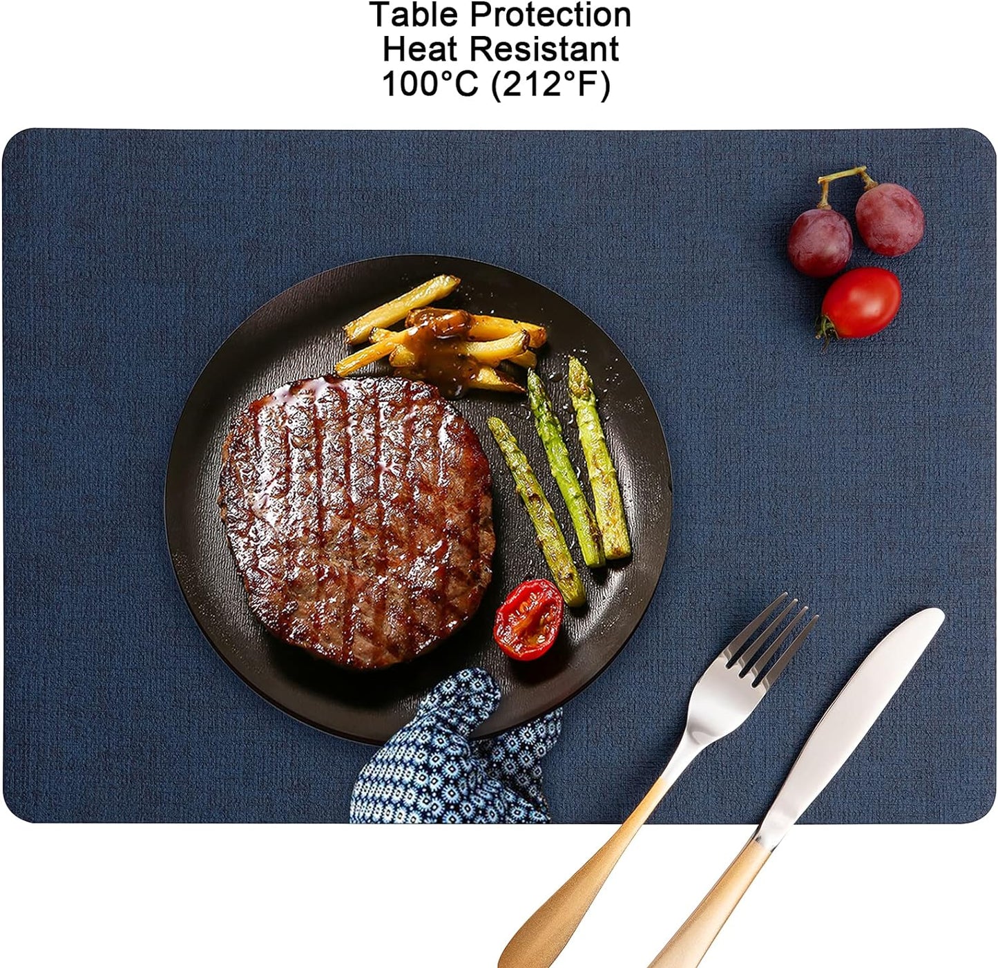 Myir JUN Placemats Dual Sided, Faux Leather Place Mats Set of 6 Indoor Placemat for Dining Table Outdoor Place Mat Manteles Individuales Square Non-Slip Washable Table Mats (Gray Blue, Set of 6)