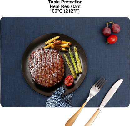 Myir JUN Placemats Dual Sided, Faux Leather Place Mats Set of 6 Indoor Placemat for Dining Table Outdoor Place Mat Manteles Individuales Square Non-Slip Washable Table Mats (Gray Blue, Set of 6)