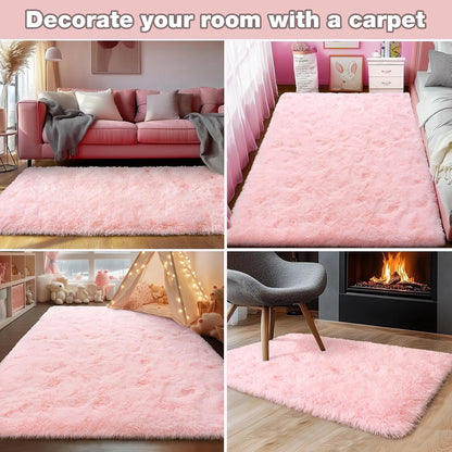 Rezutan Pink Super Soft Rug for Girls Bedroom 2x3 Feet, Fluffy Shag Area Rugs for Living Room Nursery, Fuzzy Cute Bedside Rug for Kids Room Baby Princess Room, Modern Indoor Comfy Plush Carpet Decor