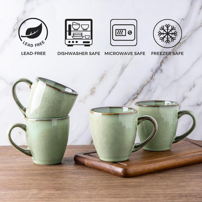 GBHOME Ceramic Coffee Mugs Set of 4, 12oz Stoneware Coffee Mugs Set For Dad Mom Women MEN, Light Weight Ceramic Coffee Cups for Latte/Tea/Beer/Hot Cocoa, Dishwasher & Microwave Safe, Pastel Green