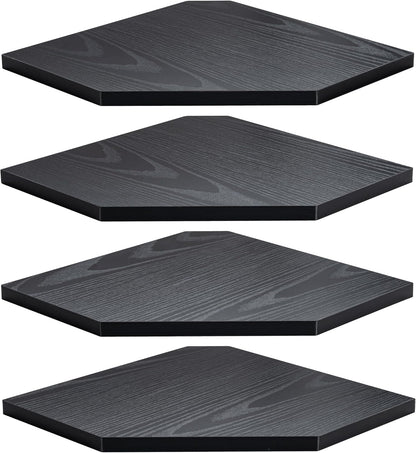 Corner Shelf Wall Mount, Floating Corner Shelves, Set of 4 Corner Wall Shelf Organizer, Rustic Wood Wall Storage Display Shelves for Living Room Bedroom Bathroom Kitchen, Classic Black