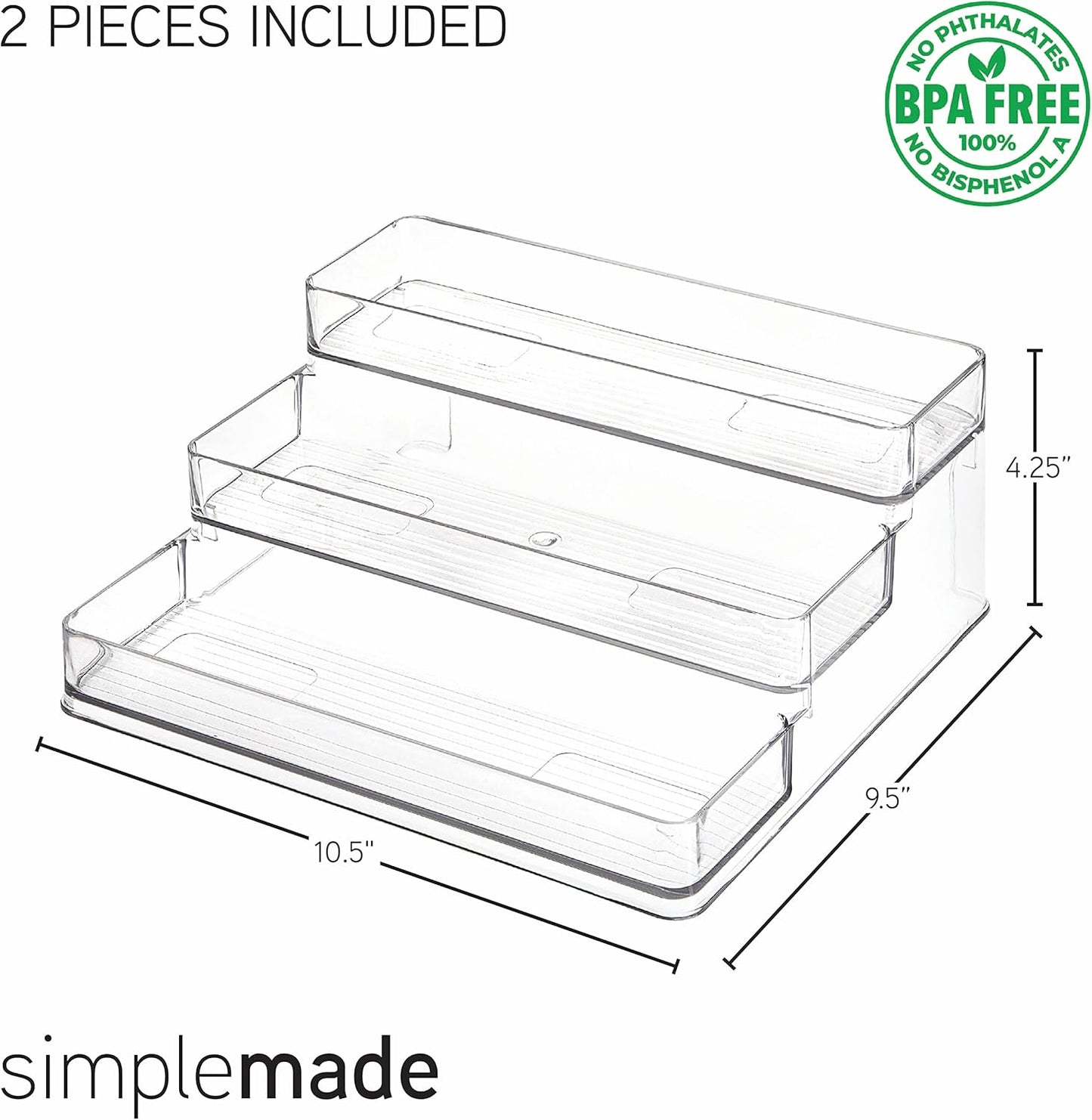 SIMPLEMADE 3-Tier Spice Rack Organizer - Versatile Storage Shelf for Kitchen, Bathroom, Bedroom & Office, Set of 2, Clear