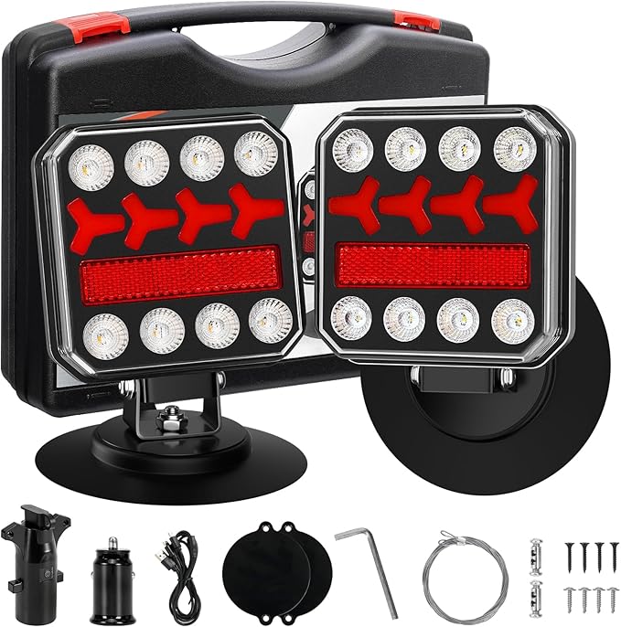 Wireless Trailer Lights, Rechargeable Magnetic LED Trailer Lights with Reverse Light, Portable Wireless Tow Tail Light Kit for Trucks, Boats, RVs, Campers, IP67 Waterproof